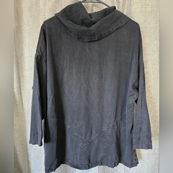 Tianello Black Tencel Turtleneck Asymmetrical Top Size S Oversized Lagenlook - Picture 2 of 5